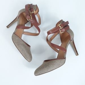 Nine West Brown Ankle Strap Almond Toe Heels